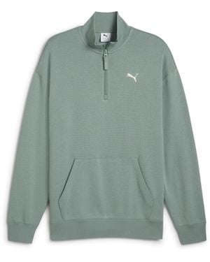 PUMA Wardrobe Ess Relaxed Half Zip Crew Top - Green