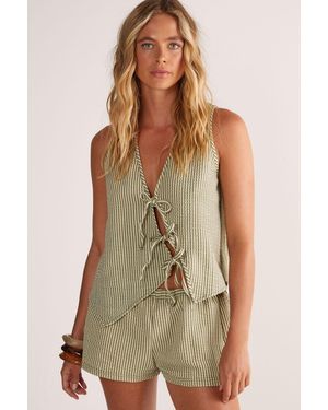 Nasty Gal Textured Stripe Asymmetric Tie Front Vest - Green