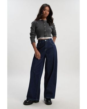 Boohoo Petite Mid Waist Loose Fit Wide Leg Jean - Blue