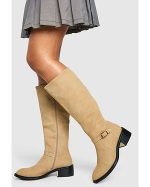 Boohoo Buckle Detail Knee High Riding Boots - Black