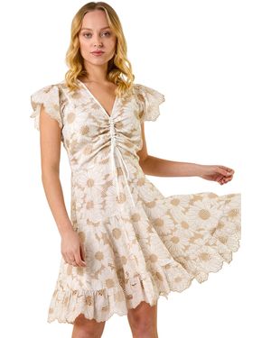 D.u.s.k Broderie Anglaise Ruched Dress - Natural