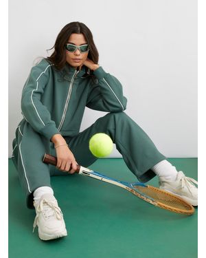 Pink Vanilla Piping Cropped Zip Up Sweat - Green