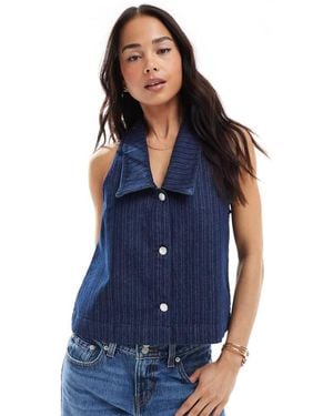 ASOS Sleeveless Striped Denim Top With Sailor Collar - Blue