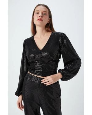 GUSTO Sequinned Blouse - Black
