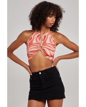 Pink Vanilla Swirl Print Halterneck Top - Orange