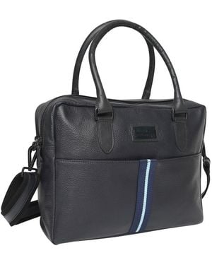 Barneys Originals Striped Leather Laptop Bag - Black