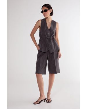 Nasty Gal (Az) Pinstripe Tie Waist Tailored Jorts - Blue