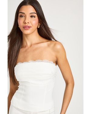 Boohoo Lace Trim Ruched Bust Corset Top - White