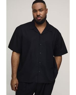 BoohooMAN Plus Oversized Short Sleeve Linen Blend Shirt - Black