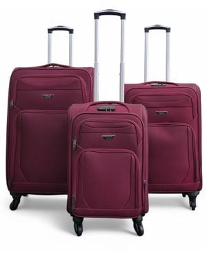 Infinity Leather Soft Shell Lightweight Nylon 4 Wheel Travel Case Holiday Suitcase - Purple