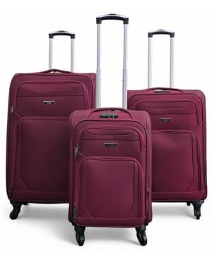Infinity Leather Soft Shell Lightweight Nylon 4 Wheel Travel Case Holiday Suitcase - Purple