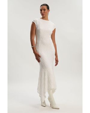 Karen Millen Textured Hanky Hem Short Sleeve Trim Detail Jersey Maxi Dress - White