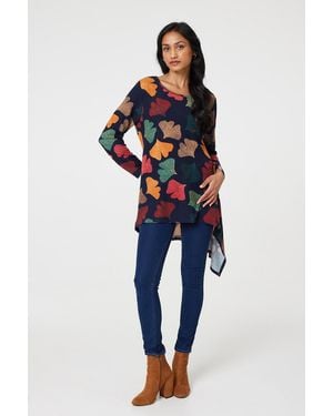 Izabel London Leaf Print High Low Tunic Top - Blue