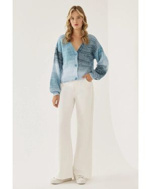 Hiccup Gradient V-Neck Relaxed Fit Cardigan - Blue