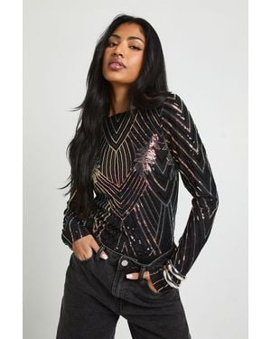 Boohoo Demask Sequin Backless Bodysuit - Black