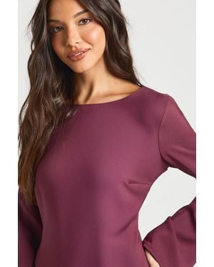 Boohoo Flare Sleeve Tie Back Shift Dress - Purple