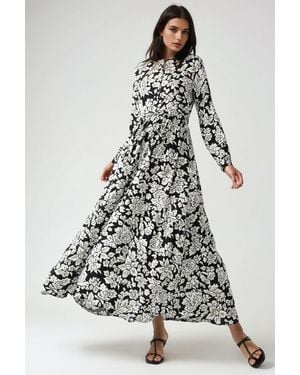Hiccup Printed Maxi Dress With Shirt Collar - White