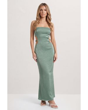 MissPap Beaded Trim Bandeau Satin Maxi Dress - Green