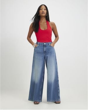 River Island Wide Leg Jeans Petite Elastic Back Cotton - Blue