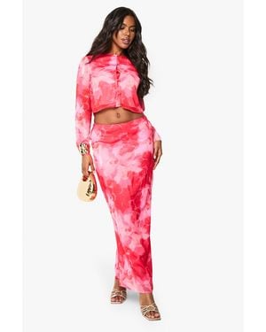 Boohoo Floral Print Woven Maxi Skirt - Red