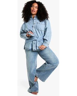 Boohoo The Plus Mid Waist Wide Leg Jean - Blue