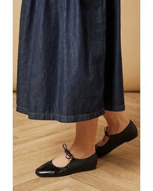 Oasis Elizabeth Faux Leather Lace Up Detail Flat Ballet Court Shoes - Blue
