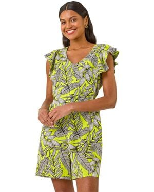 Roman Tropical Linen Mix Playsuit - Green