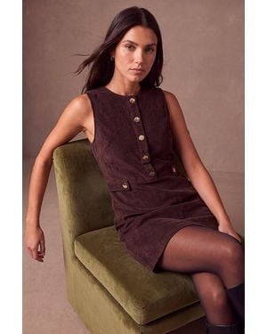 Roman Cord Piny Mini Dress - Brown