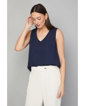 Wallis Plain V Neck Cami Top - Blue