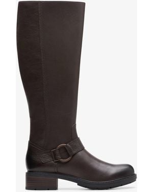 Clarks Hearth Rae Dark Leather Boots - Brown