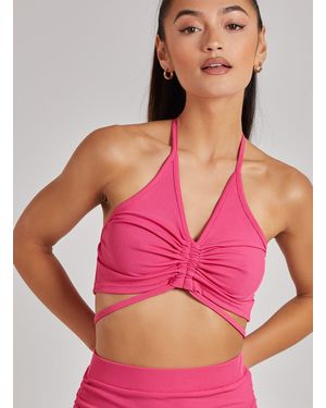Pink Vanilla Ruched Ribbed Crop Top - Pink