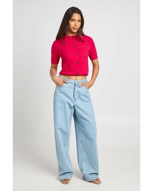 Boohoo Knitted Cinched Hem Button Through Top - Red