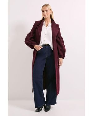 PRINCIPLES Wrap Front Balloon Sleeve Coat - Blue