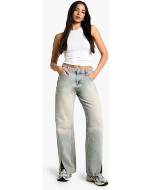 Boohoo Split Hem Barrel Leg Jeans - Blue