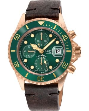 Gevril Wall Street Swiss Automatic Eta 7750 Ceramic Bezel, Genuine Handmade Italian Leather Watch - Green