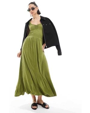ASOS Crinkle Sweetheart Neck Midi Dress - Green