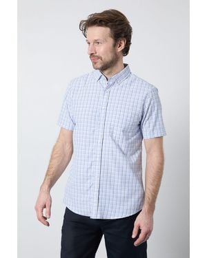 MAINE Classic Check Short Sleeve Shirt Cotton - White