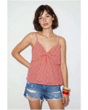 Bianco Lucci Cotton-Blend V-Neck Cami Blouse With Bow Detail - Red