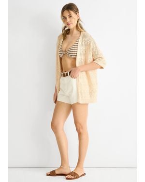 Gini London Crochet Knit Edge To Cardigan - Natural