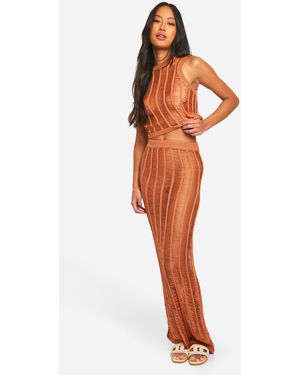 Boohoo Ladder Stitch Racer Top And Maxi Skirt Knitted Set - Orange