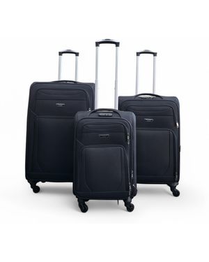 Infinity Leather Soft Shell Lightweight Nylon 4 Wheel Travel Case Holiday Suitcase Set - Blue