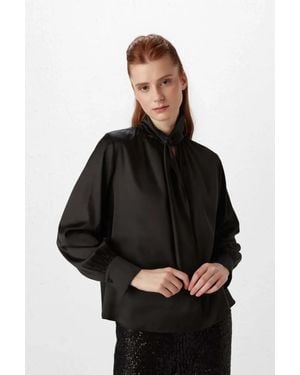 GUSTO Satin Blouse With Tie - Black