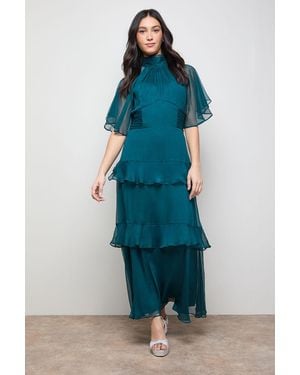 Oasis Angel Sleeve Chiffon Frill Maxi Dress - Blue