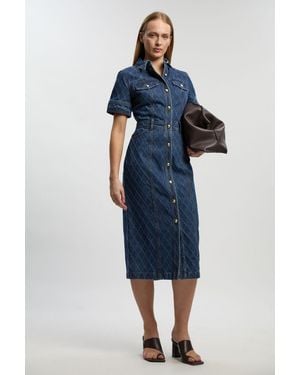 Karen Millen Petite Denim Printed Midi Dress - Blue