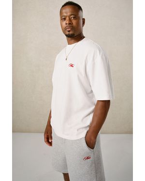 BoohooMAN Oversized Script Hi-Lo T-Shirt And Baggy Short Set - Natural