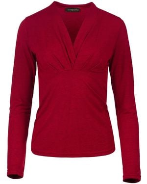 Conquista Melange Long Sleeve Faux Wrap Jersey Top - Red
