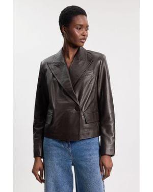 Karen Millen Leather Tailored Blazer - Black