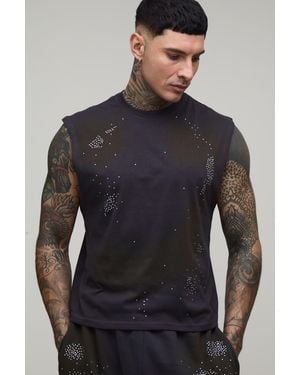 BoohooMAN Tall Boxy Fit Washed Rhinestone Tank - Grey