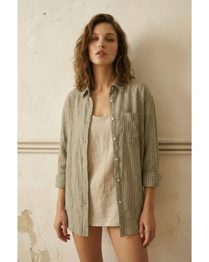 My Fashion Oversized Striped Button-Up Shirt - Natural