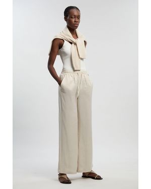 Karen Millen Linen Wide Leg Woven Trouser - White
